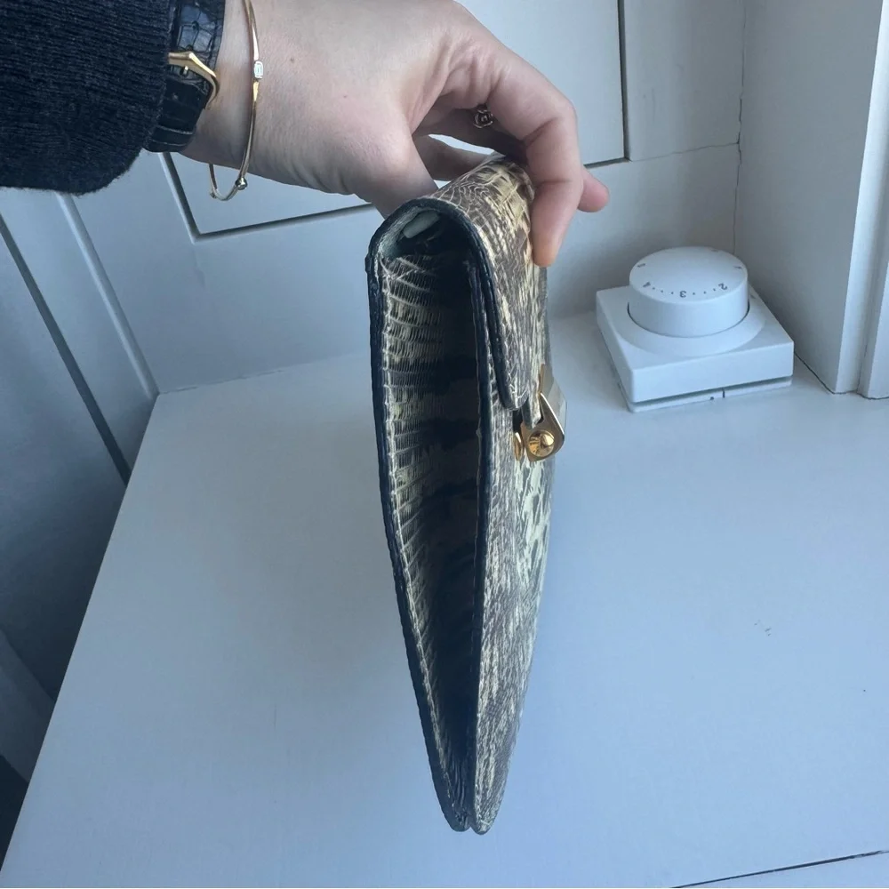 Charles Calfun Grey & Black Lizard + Leather Clutch with gold hardware - Picture 4 of 10